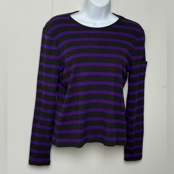 Ralph Lauren Tops - Ralph Lauren Black and Purple Striped Long Sleeve 100% Cotton Tee Shirt Size M